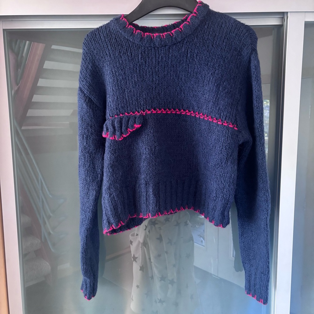 Zara Navy Sweater with Pink Trim